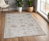 4' X 6' Orange and Ivory Floral Hand Knotted Area Rug