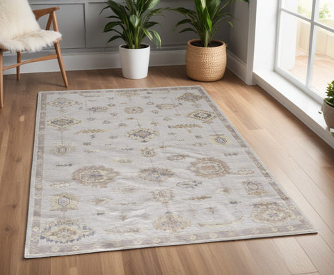 4' X 6' Orange and Ivory Floral Hand Knotted Area Rug
