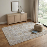4' X 6' Ivory And Tan Floral Hand Knotted Area Rug