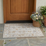 2' X 3' Ivory and Tan Medallion Handmade Distressed Indoor Outdoor Area Rug