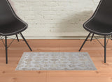 2' X 3' Ivory Silver And Tan Floral Hand Knotted Stain Resistant Area Rug