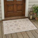 2' X 3' Tan And Brown Floral Hand Knotted Stain Resistant Area Rug