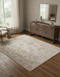 4' X 6' Tan Orange And Blue Floral Hand Knotted Stain Resistant Area Rug