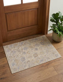 2' X 3' Tan Orange And Blue Floral Hand Knotted Stain Resistant Area Rug