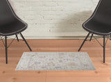 2' X 3' Tan Ivory And Orange Floral Hand Knotted Stain Resistant Area Rug