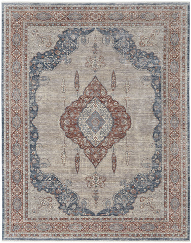 4' X 6' Gray Red And Blue Floral Area Rug
