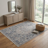 4' X 6' Blue and Ivory Floral Power Loom Area Rug
