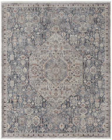 4' X 6' Blue and Ivory Floral Power Loom Area Rug