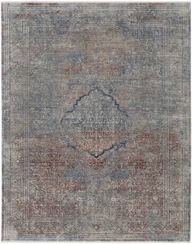 4' X 6' Blue Red And Gray Floral Area Rug
