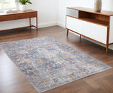 4' X 6' Blue And Gray Floral Medallion Area Rug