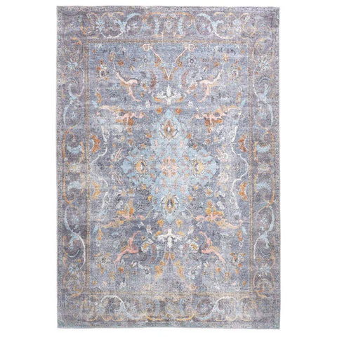 4' X 6' Blue And Gray Floral Medallion Area Rug