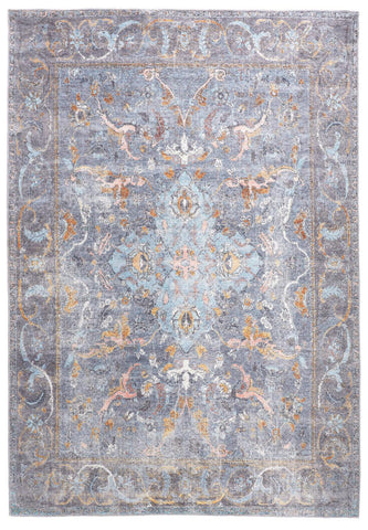 5' X 8' Blue And Gray Floral Medallion Area Rug