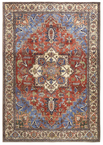 5' X 8' Blue And Orange Floral Medallion Area Rug