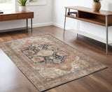 4' X 6' Orange Brown And Taupe Abstract Area Rug