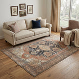 5' X 8' Blue And Orange Abstract Area Rug