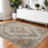 4' X 6' Brown Ivory And Orange Medallion Area Rug