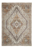 5' X 8' Brown Ivory And Orange Medallion Distressed Washable Area Rug