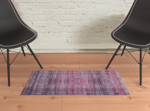 2' X 3' Pink And Purple Floral Power Loom Area Rug