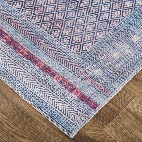 2' X 3' Tan Blue And Pink Striped Power Loom Area Rug