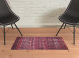 2' X 3' Red And Gray Geometric Power Loom Area Rug
