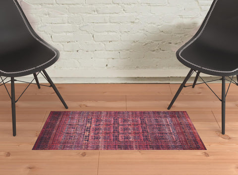 2' X 3' Red And Gray Geometric Power Loom Area Rug