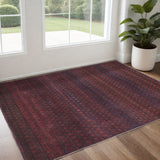 2' X 3' Red And Gray Striped Power Loom Area Rug