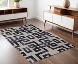 4' X 6' Ivory And Black Wool Geometric Hand Tufted Area Rug