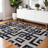 4' X 6' Ivory And Black Wool Geometric Hand Tufted Area Rug
