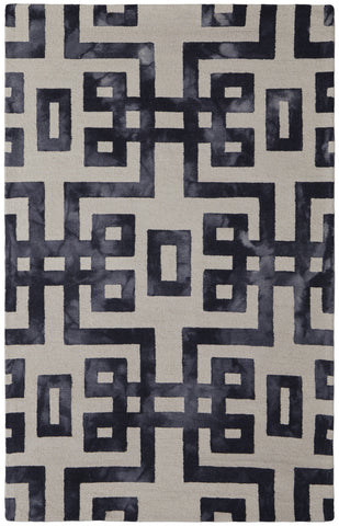 2' X 3' Ivory And Black Wool Geometric Hand Tufted Area Rug
