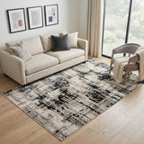 5' X 8' Black Gray And White Abstract Area Rug