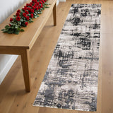 8' Black Gray And White Abstract Runner Rug
