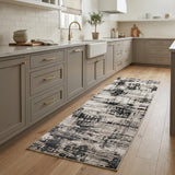 8' Black Gray And White Abstract Runner Rug
