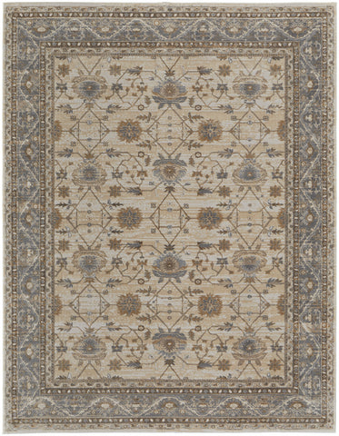 5' X 8' Tan Ivory And Gray Power Loom Area Rug