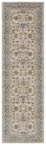 8' Tan Ivory And Gray Oriental Distressed Runner Rug