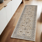 8' Tan Ivory And Gray Oriental Distressed Runner Rug