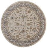 8' Tan Ivory And Gray Oriental Distressed Round Rug