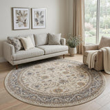 8' Tan Ivory And Gray Oriental Distressed Round Rug