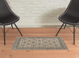 2' X 3' Tan Ivory And Gray Oriental Area Rug