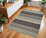 4' X 6' Gray Black And Taupe Wool Striped Hand Woven Area Rug