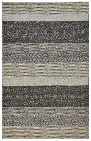 4' X 6' Gray Black And Taupe Wool Striped Hand Woven Area Rug