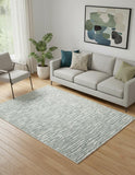 5' X 8' Gray Green And Ivory Striped Distressed Stain Resistant Area Rug