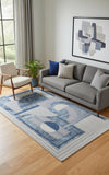 5' X 8' Blue Ivory And Gray Wool Striped Tufted Handmade Area Rug
