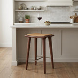 24" Cream And Brown Genuine Leather And Solid Wood Backless Counter Height Bar Chair