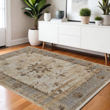 4' X 6' Tan Brown And Gray Oriental Distressed Area Rug