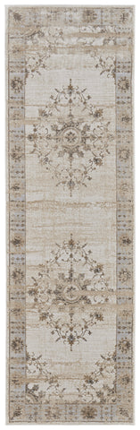 8' Tan Brown And Gray Oriental Distressed Runner Rug