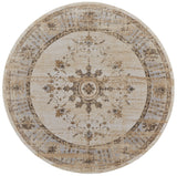 8' Tan Brown And Gray Oriental Distressed Round Rug