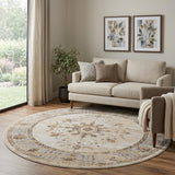 8' Tan Brown And Gray Oriental Distressed Round Rug