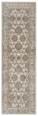 8' Tan And Brown Oriental Distressed Runner Rug