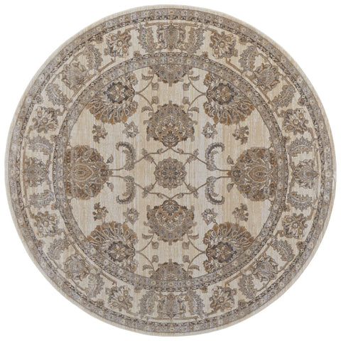 8' Tan And Brown Oriental Distressed Round Rug