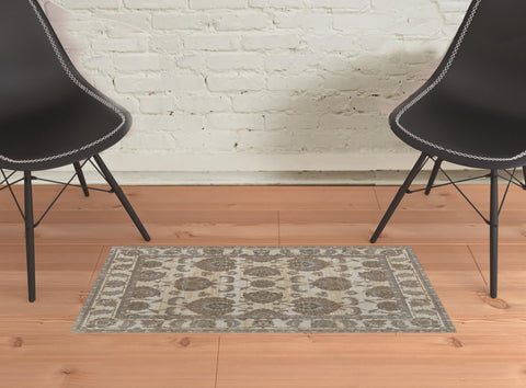 2' X 3' Tan And Brown Oriental Area Rug